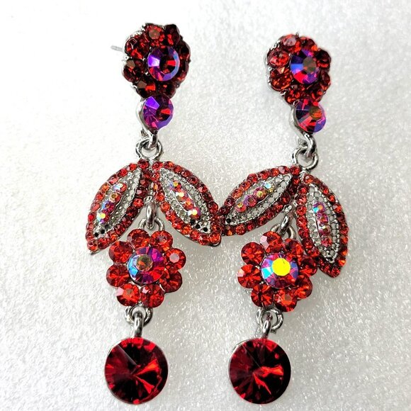 Red Rhinestone Chandelier Earrings - Picture 4 of 10